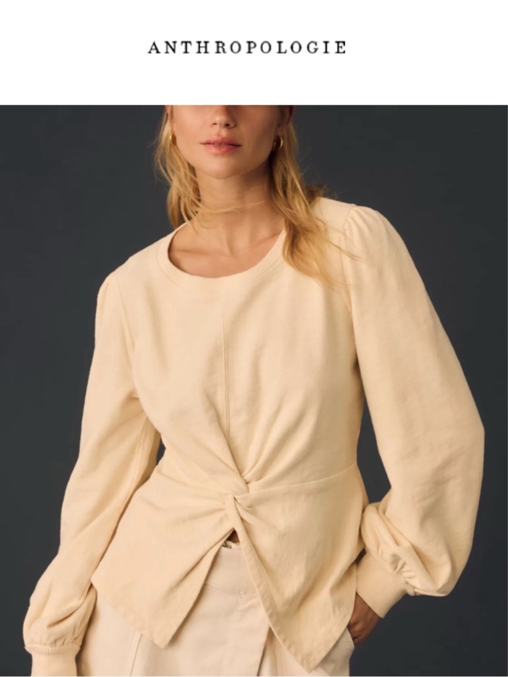 Anthropologie Pilcro Front Twist- puff Sleeve Sweatshirt